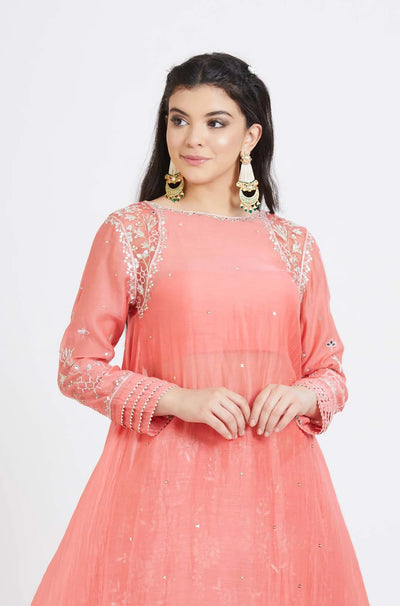Coral Embroidered Kurta Set - Indian Clothing in Denver, CO, Aurora, CO, Boulder, CO, Fort Collins, CO, Colorado Springs, CO, Parker, CO, Highlands Ranch, CO, Cherry Creek, CO, Centennial, CO, and Longmont, CO. Nationwide shipping USA - India Fashion X