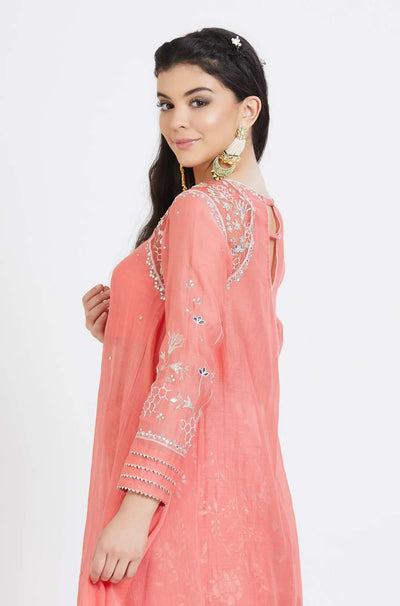 Coral Embroidered Kurta Set - Indian Clothing in Denver, CO, Aurora, CO, Boulder, CO, Fort Collins, CO, Colorado Springs, CO, Parker, CO, Highlands Ranch, CO, Cherry Creek, CO, Centennial, CO, and Longmont, CO. Nationwide shipping USA - India Fashion X