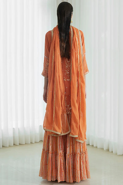 Rust Mulmul Tiered Sharara Set Indian Clothing in Denver, CO, Aurora, CO, Boulder, CO, Fort Collins, CO, Colorado Springs, CO, Parker, CO, Highlands Ranch, CO, Cherry Creek, CO, Centennial, CO, and Longmont, CO. NATIONWIDE SHIPPING USA- India Fashion X