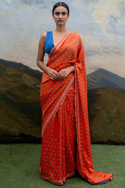 Orange Silk Paisley Saree - Indian Clothing in Denver, CO, Aurora, CO, Boulder, CO, Fort Collins, CO, Colorado Springs, CO, Parker, CO, Highlands Ranch, CO, Cherry Creek, CO, Centennial, CO, and Longmont, CO. Nationwide shipping USA - India Fashion X