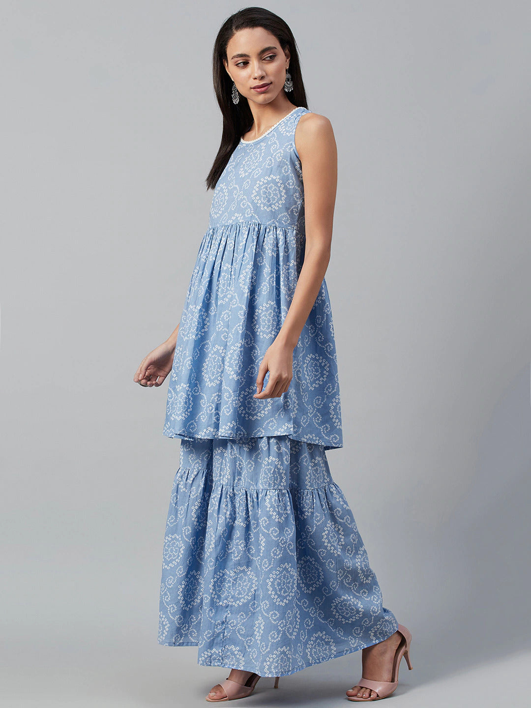 Delft Blue Bandhani Kurta Sharara - Indian Clothing in Denver, CO, Aurora, CO, Boulder, CO, Fort Collins, CO, Colorado Springs, CO, Parker, CO, Highlands Ranch, CO, Cherry Creek, CO, Centennial, CO, and Longmont, CO. Nationwide shipping USA - India Fashion X