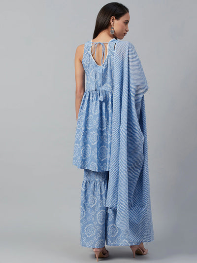Delft Blue Bandhani Kurta Sharara - Indian Clothing in Denver, CO, Aurora, CO, Boulder, CO, Fort Collins, CO, Colorado Springs, CO, Parker, CO, Highlands Ranch, CO, Cherry Creek, CO, Centennial, CO, and Longmont, CO. Nationwide shipping USA - India Fashion X
