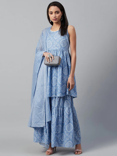 Delft Blue Bandhani Kurta Sharara - Indian Clothing in Denver, CO, Aurora, CO, Boulder, CO, Fort Collins, CO, Colorado Springs, CO, Parker, CO, Highlands Ranch, CO, Cherry Creek, CO, Centennial, CO, and Longmont, CO. Nationwide shipping USA - India Fashion X